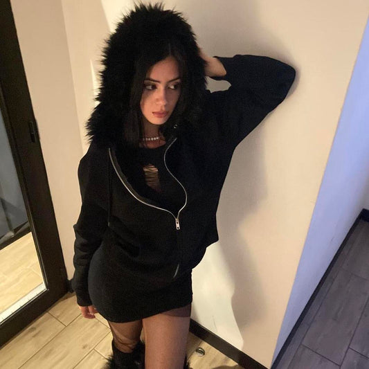 Ballistics (Black) Fur Hoodie